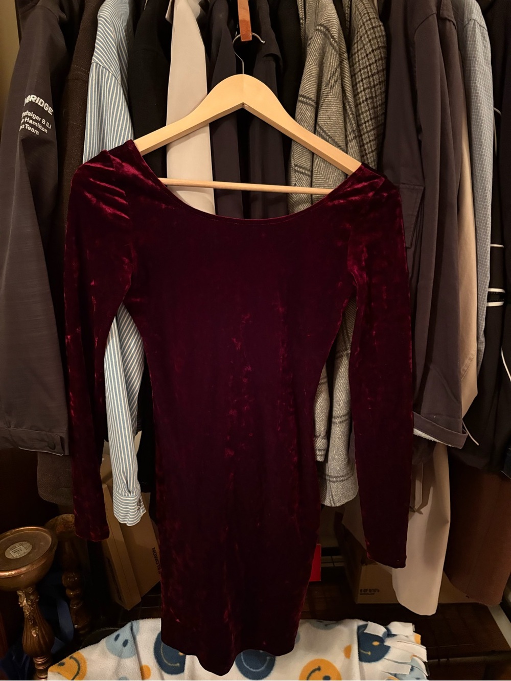Design Lab Lord & Taylor Burgundy Velvet Long-Sleeve Bodycon Dress
